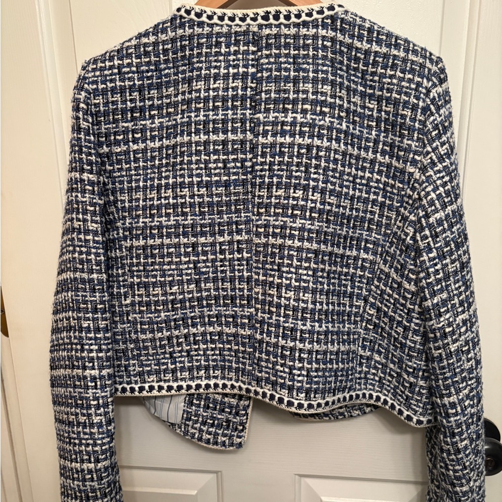 New CHRISTIAN LACROIX Navy White Tweed Blazer Jacket size L - Picture 8 of 8